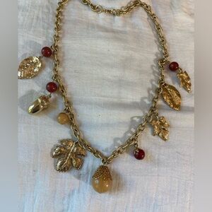 Acorn Falling Leaves Charms Autumn Fall Vintage Necklace‎